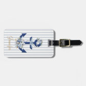 Aquarellblau blaue Wasserstreifen Name Gold Gepäckanhänger (Vorderseite horizontal)