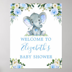 Aquarellblau Blauer Elefant Babydusche Poster