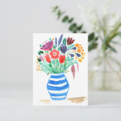 Aquarellblau Blauer Vase, helle Blume Postkarte (Stehend Vorderseite)