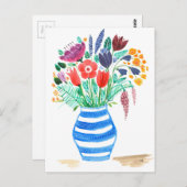 Aquarellblau Blauer Vase, helle Blume Postkarte (Vorne/Hinten)