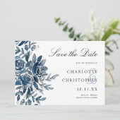 Aquarellblau blühend Save the Date Einladung (Stehend Vorderseite)