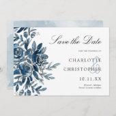 Aquarellblau blühend Save the Date Einladung (Vorne/Hinten)