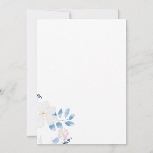 Aquarellblau Blume Kinderdusche Einladung (Rückseite)