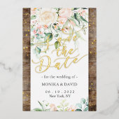 Aquarellblau - Blume Save the Date Real Gold Folieneinladung (Vorderseite)