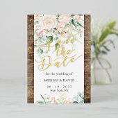 Aquarellblau - Blume Save the Date Real Gold Folieneinladung (Stehend vorne)