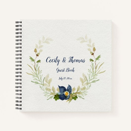 Aquarellblau Blumen Acorns Oak Blätter Gast Notizblock (Vorderseite)