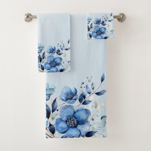 Aquarellblau Blumen Handtuch Set (Insitu)