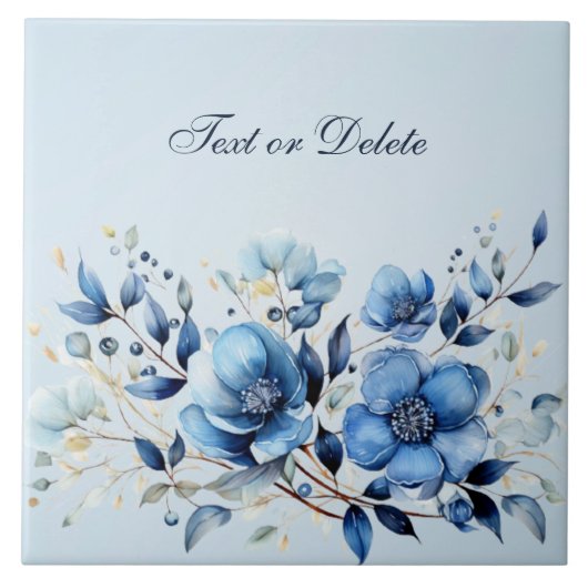 Aquarellblau Blumen Keramik Tile Fliese (Vorderseite)