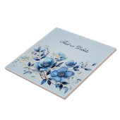 Aquarellblau Blumen Keramik Tile Fliese (Seite)