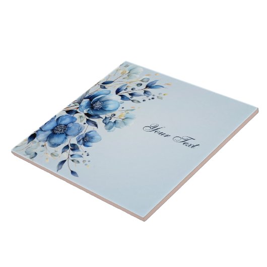Aquarellblau Blumen Keramik Tile Fliese (Seite)