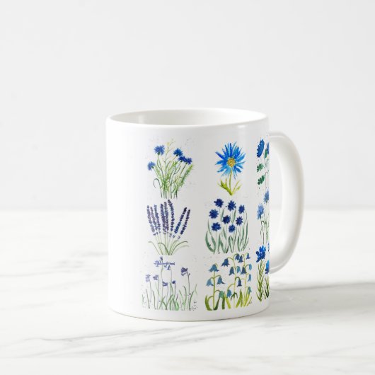 Aquarellblau Blumen Sammlung Chic rustikal Kaffeetasse (VorderseiteRechts)