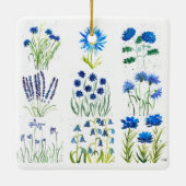 Aquarellblau Blumen Sammlung Chic rustikal Keramikornament (Rückseite)