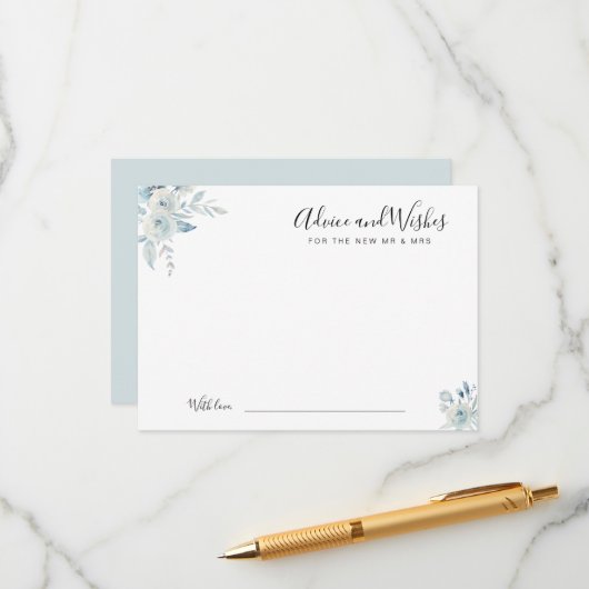 Aquarellblau - Blumenempfehlungen und Wünsche Hinweiskarte (Vorderseite/Rückseite Beispiel)