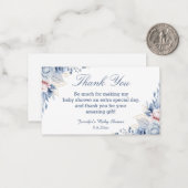 Aquarellblau Blumengrün Danke, Baby Dusche Mitteilungskarte (Vorderseite/Rückseite Beispiel)