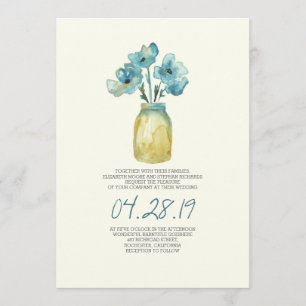 Aquarellblau Blumenmason Glas rustikale Hochzeit Einladung