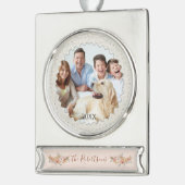 Aquarellblau Blush Bloral Elegantes Weihnachtsfest Banner-Ornament Silber (Links)