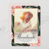 Aquarellblau Blush Foto Abschluss Schwarz Einladung (Vorne/Hinten)