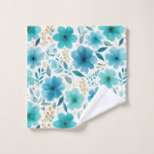 Aquarellblau Blüten Mit Monogramm Name Blume Badhandtuch Set (Waschlappen)