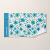 Aquarellblau Blüten Mit Monogramm Name Blume Badhandtuch Set (Handtuch)