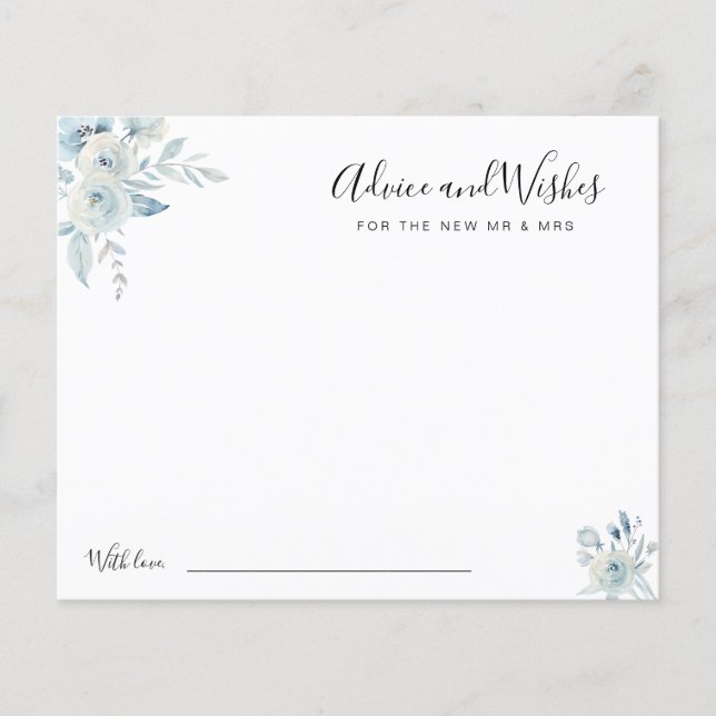 Aquarellblau-Blüten Ratschläge und Wünsche Karte (Vorderseite)