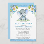 Aquarellblau Blütenblättriger Duschkopf Glitzer Einladung (Vorne/Hinten)