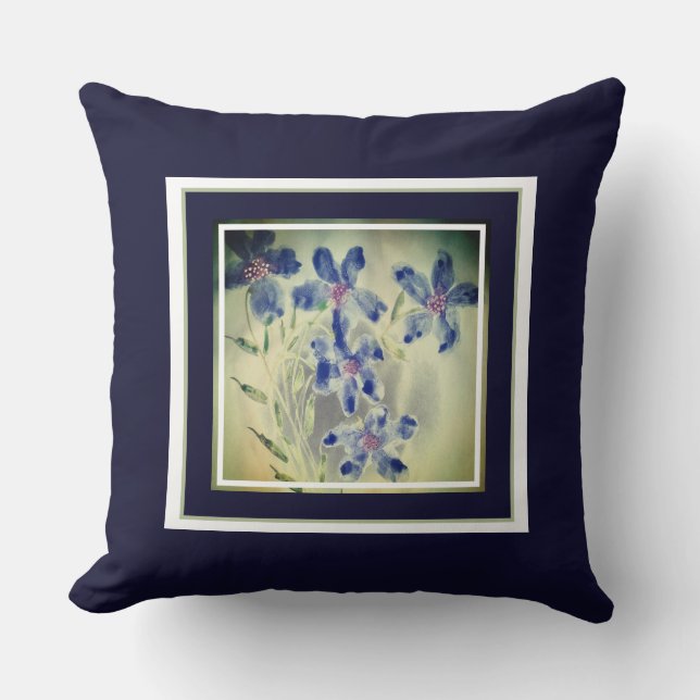 Aquarellblau Blütenblau Kissen (Vorderseite)
