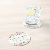 Aquarellblau Blütenblau und Gold Save the Date Runder Pappuntersetzer (Vor Ort)