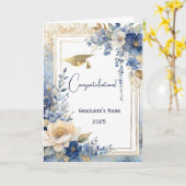 Aquarellblau Blütenblume Personalisierter Abschlus Karte (Gelbe Blume)