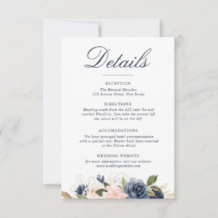 Aquarellblau Blütenblüte Blüten Hochzeitsdetails RSVP Karte
