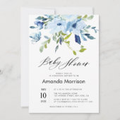 Aquarellblau Blütendusche Einladung (Vorderseite)