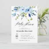 Aquarellblau Blütendusche Einladung (Stehend Vorderseite)