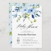 Aquarellblau Blütendusche Einladung (Vorne/Hinten)