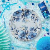 Aquarellblau Blütenpapierplatte Pappteller (Party)