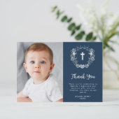 Aquarellblau Blütentaufe danke Karte (Stehend Vorderseite)