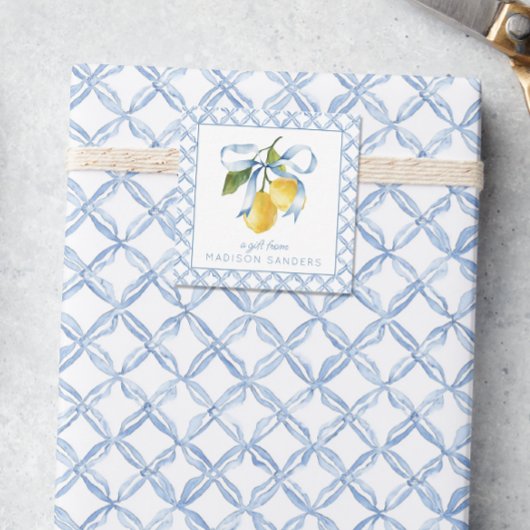 Aquarellblau Bow Lemons Geschenkverpackung Mitteilungskarte