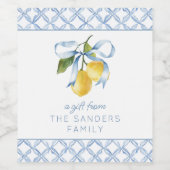 Aquarellblau Bow Lemons Geschenkverpackung Weinetikett (Einzelnes Label)