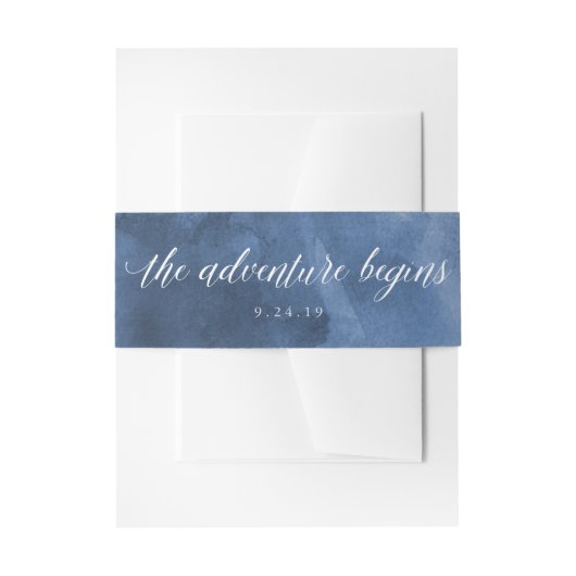 Aquarellblau | Das Abenteuer beginnt mit Hochzeit Einladungsbanderole (Vorderseite Beispiel)