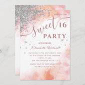 Aquarellblau Diamant Luxus Rose Gold süß 16 Einladung (Vorne/Hinten)