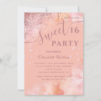 Aquarellblau Diamant Luxus Rose Gold süß 16 Einladung