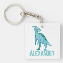 Aquarellblau-Dinosaurier mit Kindernamen Schlüsselanhänger