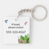 Aquarellblau-Dinosaurier mit Kindernamen Schlüsselanhänger (Rückseite)