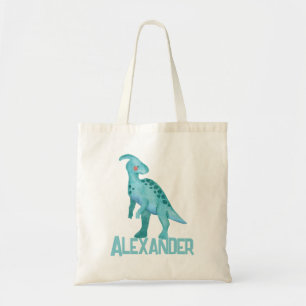 Aquarellblau-Dinosaurier mit Kindernamen Tragetasche