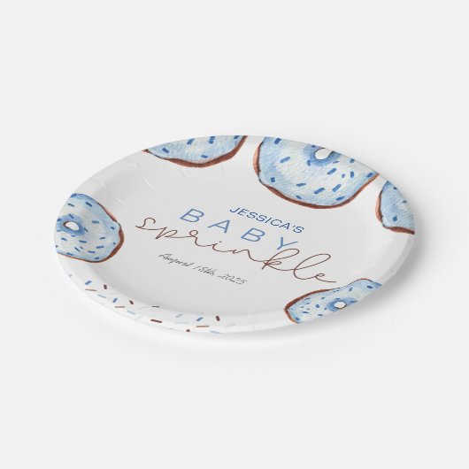 Aquarellblau Donuts Baby Sprinkle Dusche Pappteller (Schrägansicht)