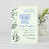 Aquarellblau Elephant Kinderzimmer Boy Baby Dusche Einladung (Stehend Vorderseite)