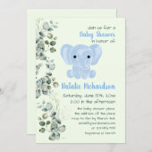 Aquarellblau Elephant Kinderzimmer Boy Baby Dusche Einladung (Vorne/Hinten)