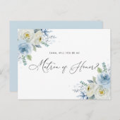 Aquarellblau & Elfenbeinblauer Rose Ehrenträchteri Postkarte (Vorne/Hinten)