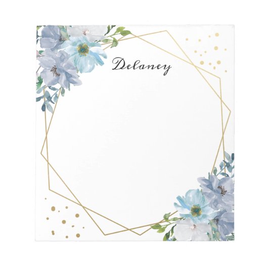 Aquarellblau Floral Pesonised Notizblock (Vorderseite)