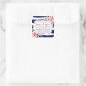 Aquarellblau Floral Silver Navy Streifen Vielen Da Quadratischer Aufkleber (Tasche)