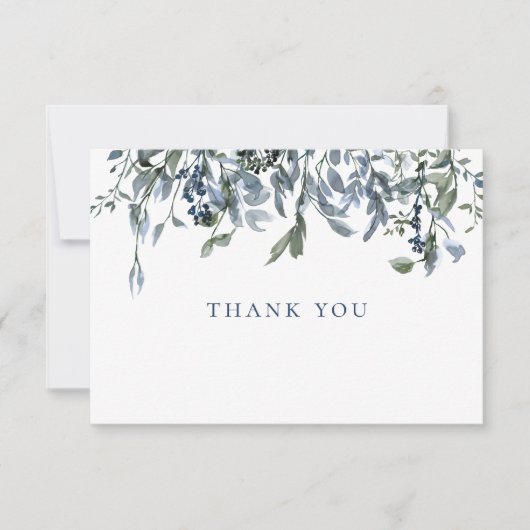 Aquarellblau florale Danke Note Card (Vorderseite)