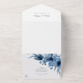 Aquarellblau florale Hülle dreimal Hochzeit All In One Einladung (Außenbereich)